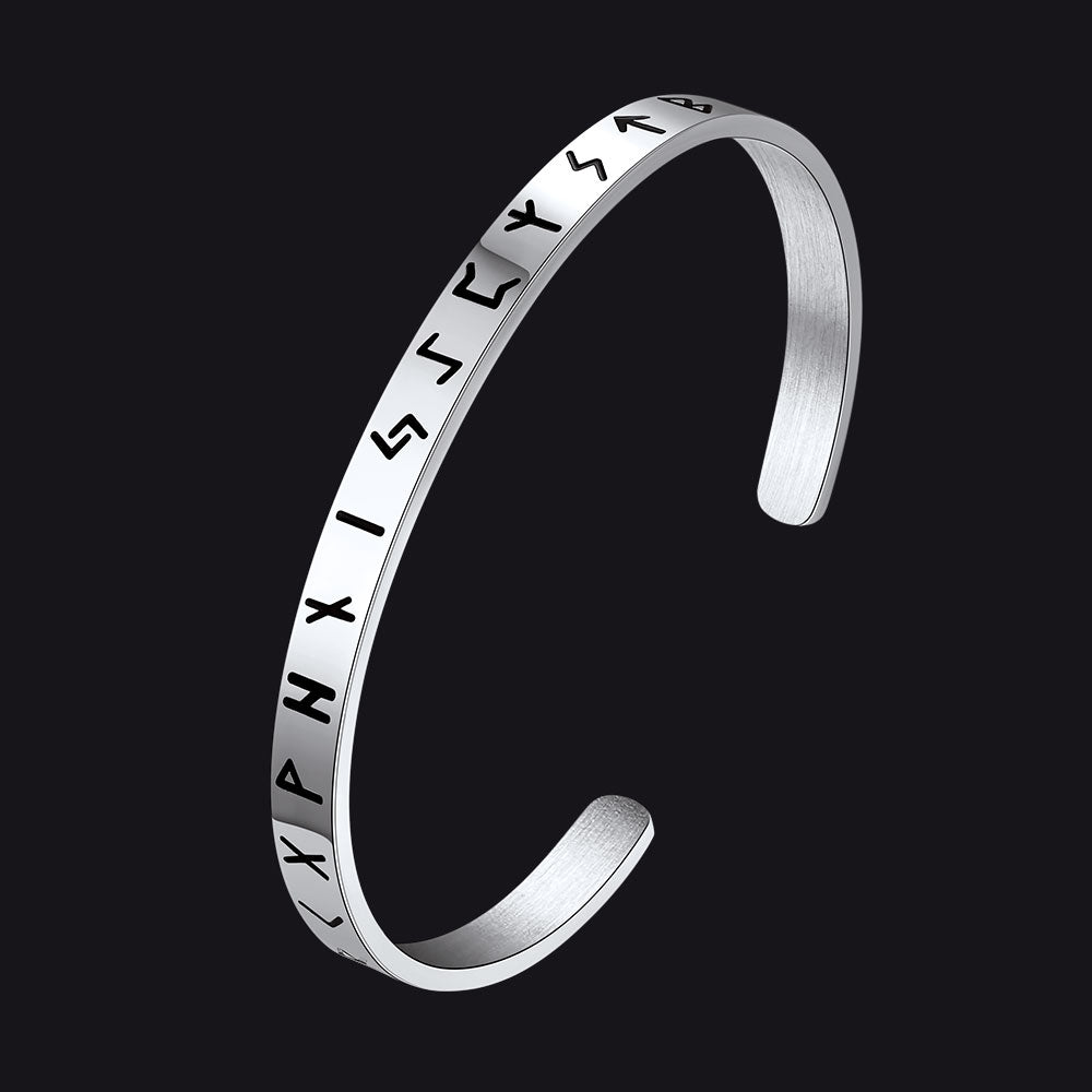 Norse Viking Runes Bangle Cuff Bracelet For Men