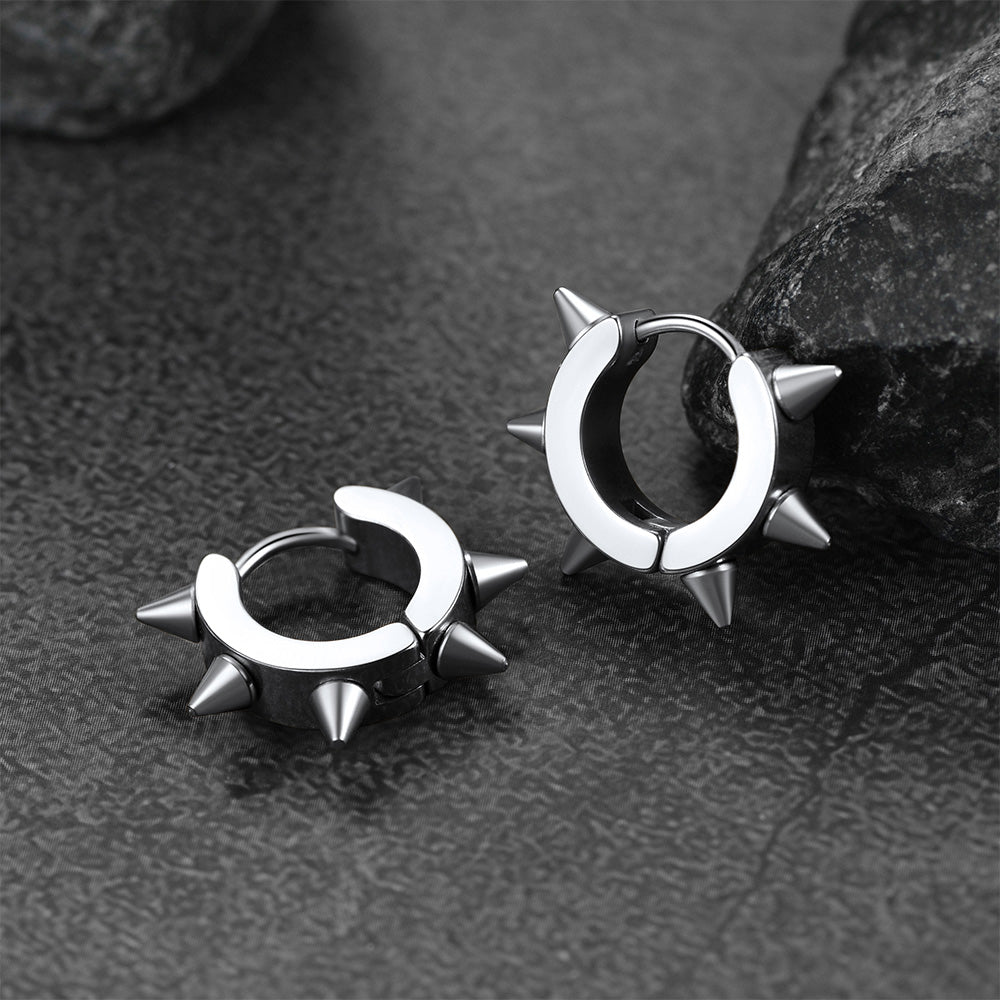 Punk Spike Rivet Huggie Hoop Earrings For Men Women