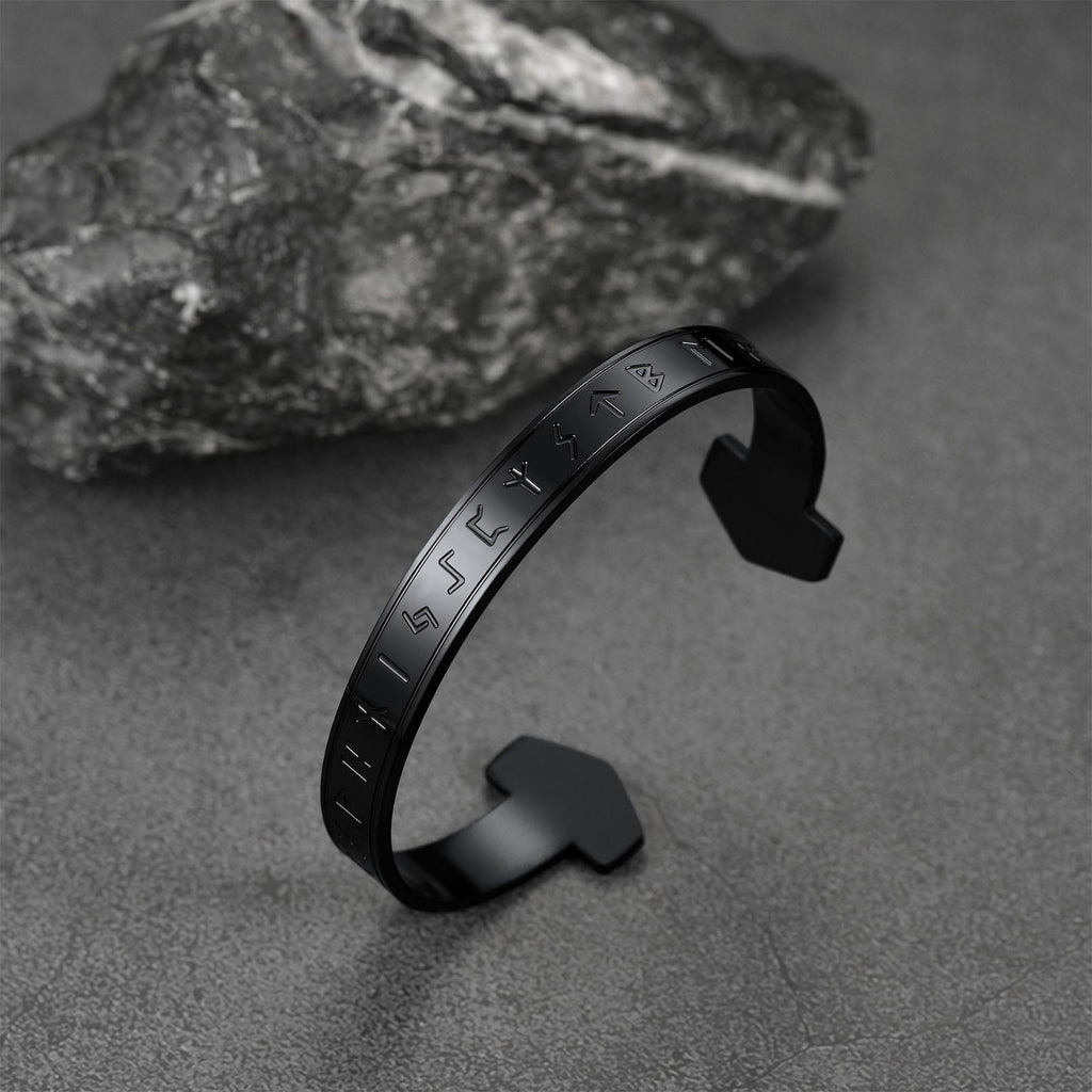 FaithHeart Viking Futhark Runes Cuff Bracelet For Men