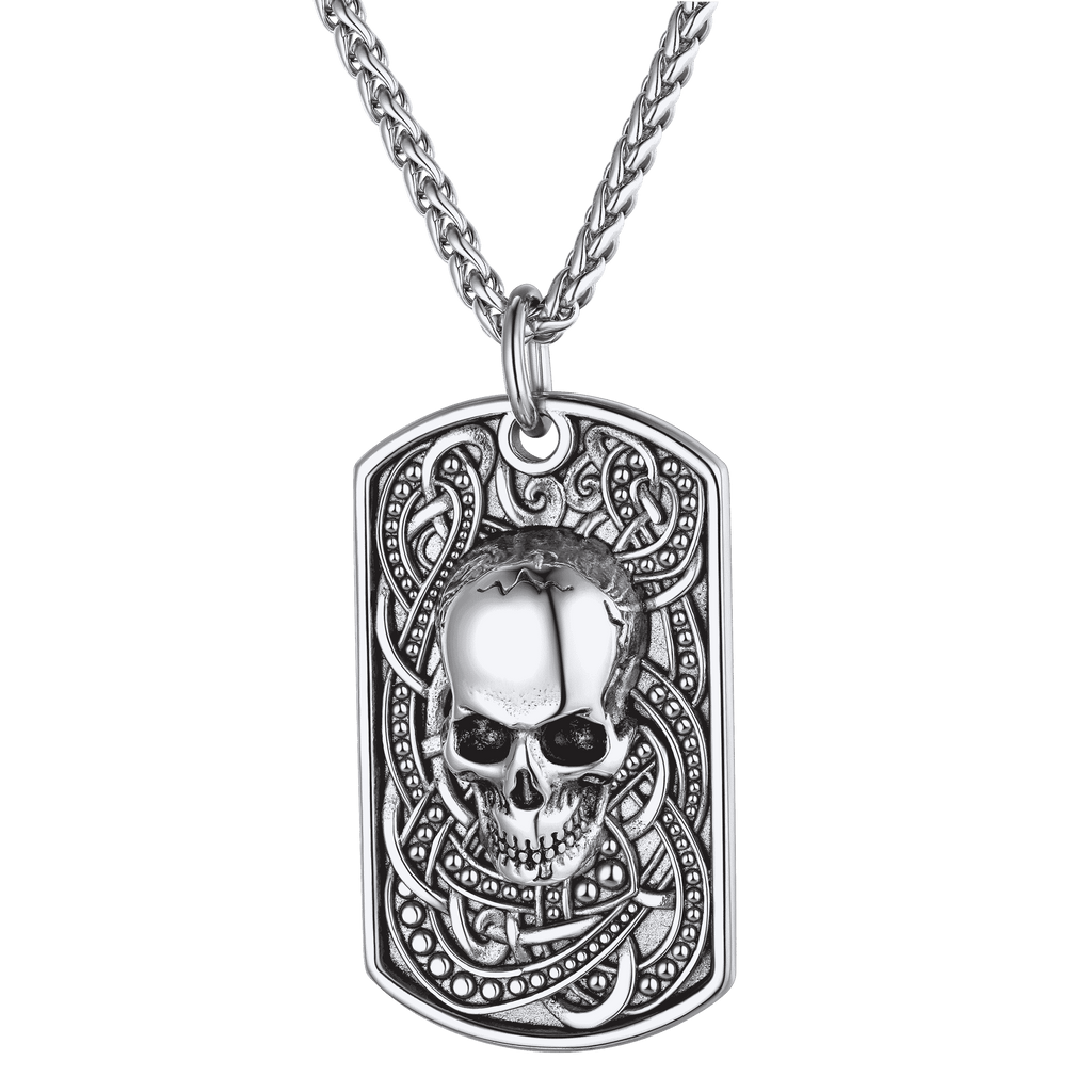 Gothic Skull Dog Tag Pendant Necklace For Men