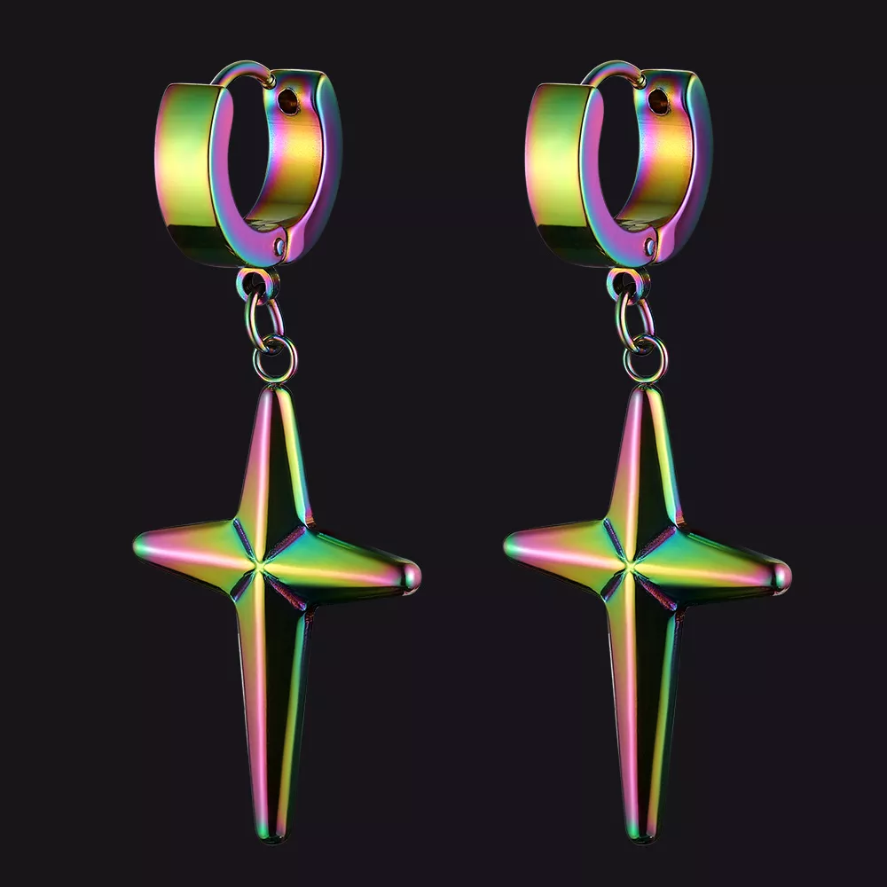 Flash Sale Star Cross Dangle Hoop Earrings For Men
