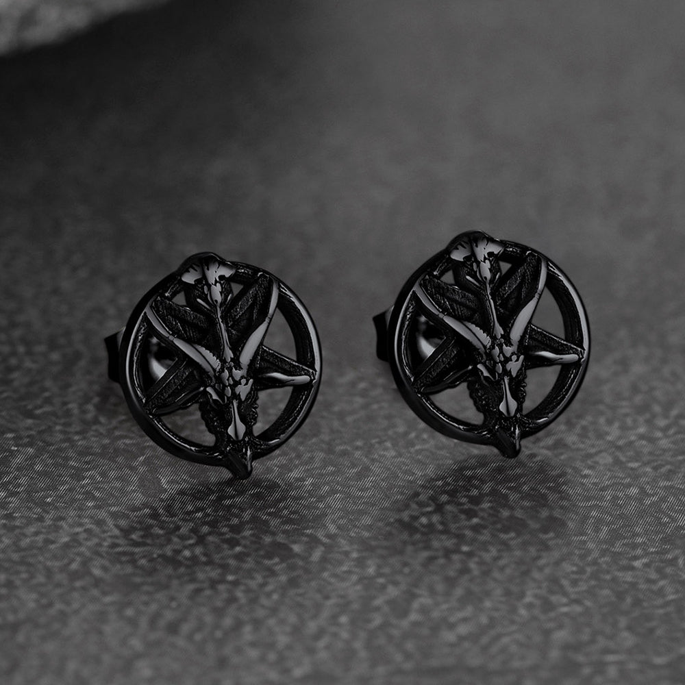 Satanic Baphomet Goat Stud Earrings for Men