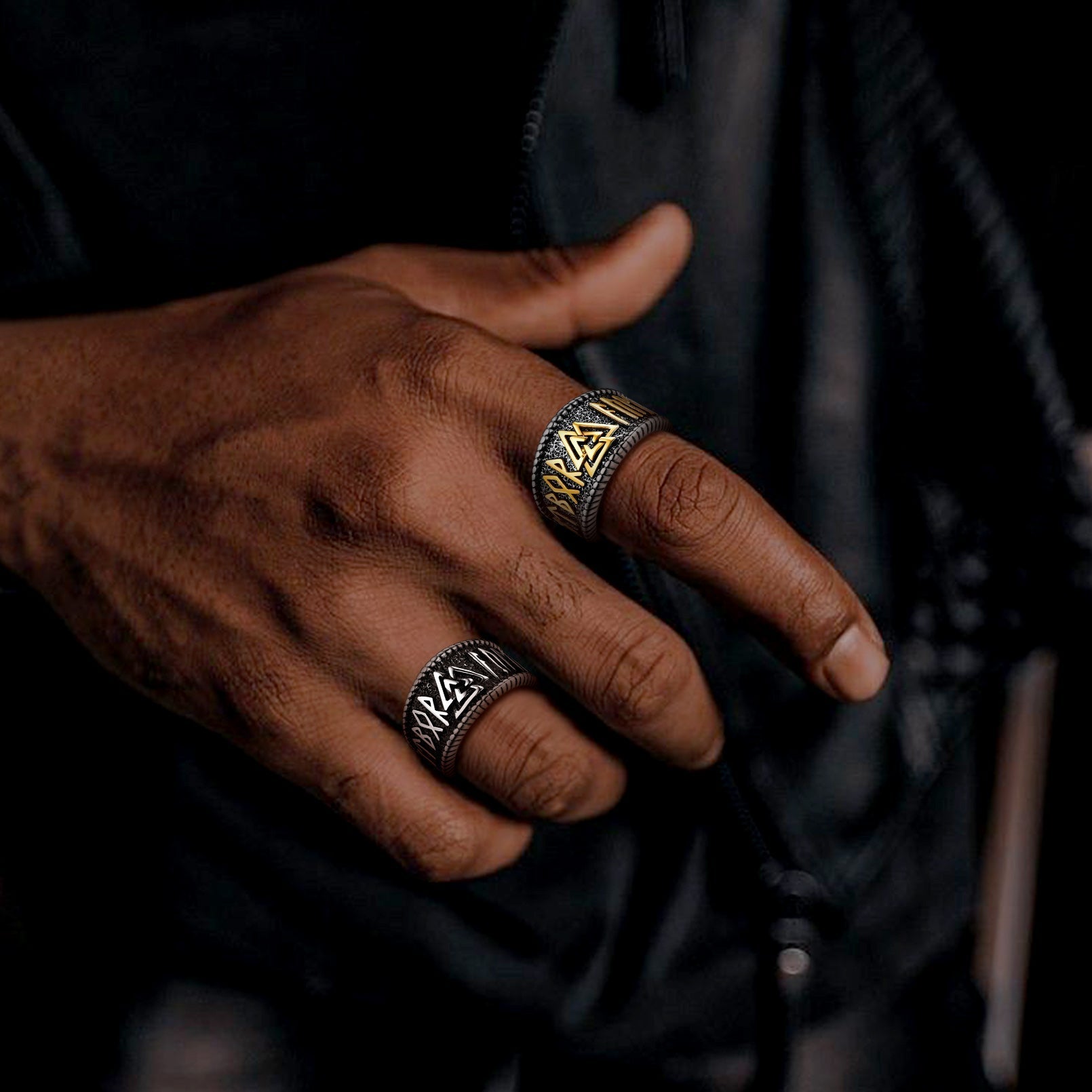 Norse Viking Valknut Ring with Rune for Men