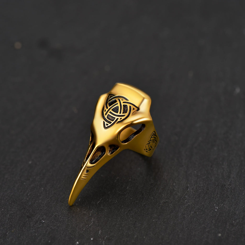 Viking Raven Skull Ring With Celtic Knot For Men