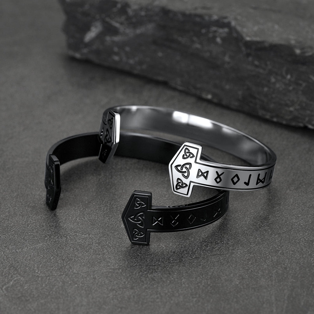 FaithHeart Viking Futhark Runes Cuff Bracelet For Men