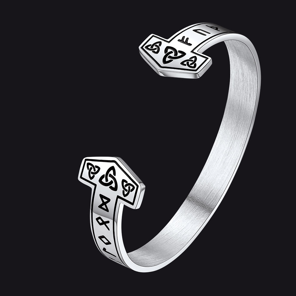 FaithHeart Viking Futhark Runes Cuff Bracelet For Men
