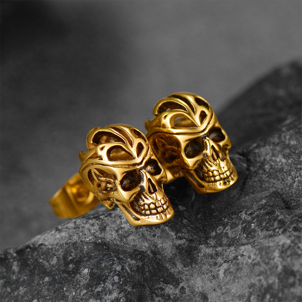 Gothic Celtic Knot Skull Stud Earrings For Men