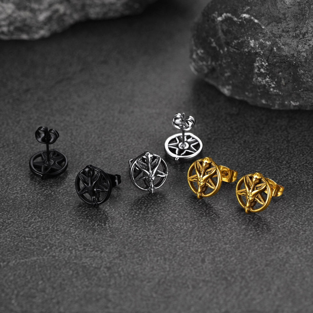 Satanic Baphomet Goat Stud Earrings for Men