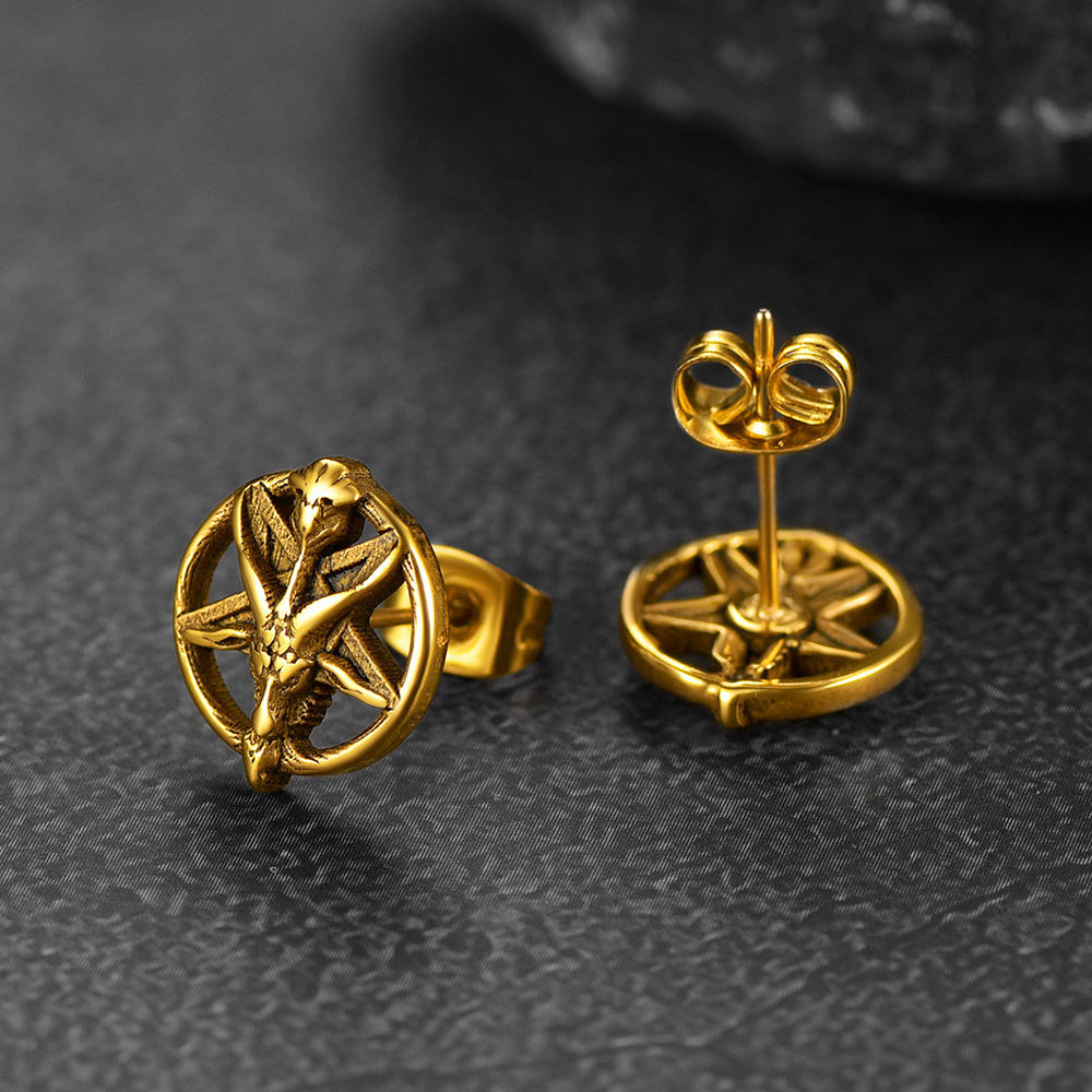 Satanic Baphomet Goat Stud Earrings for Men