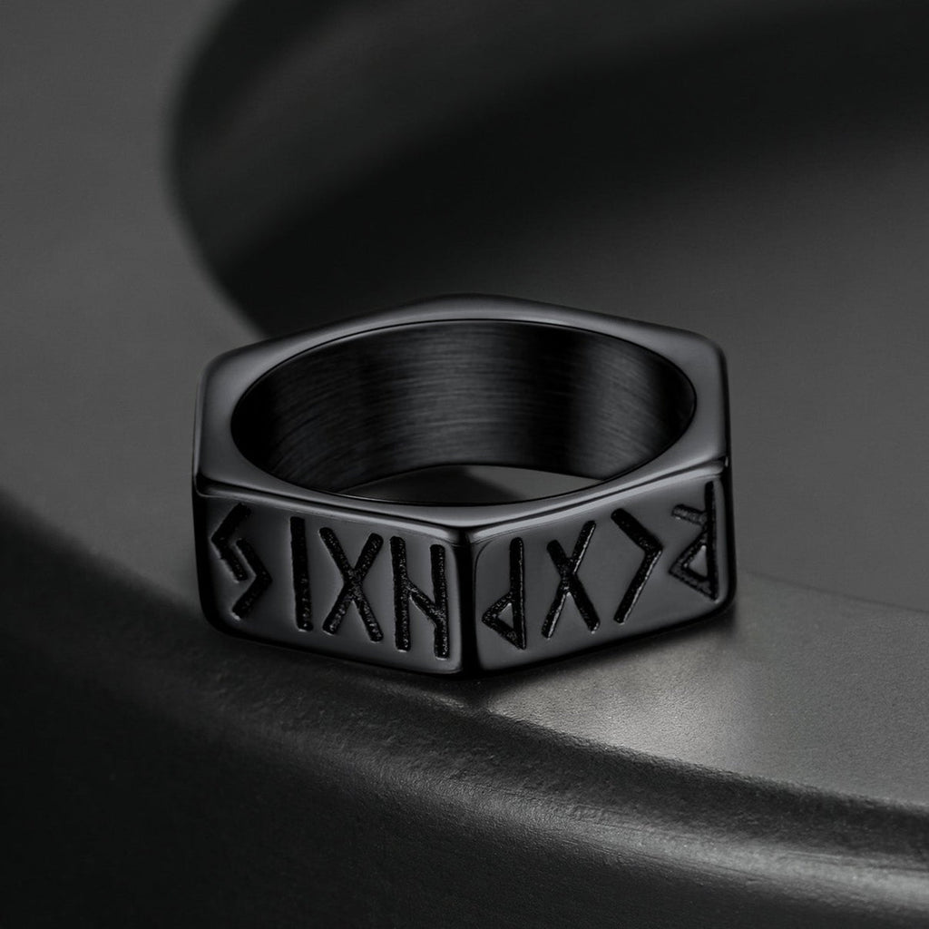 Norse Viking Hexagon Runes Band Ring For Men
