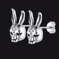 Halloween Silver Evil Bunny Stud Earrings For Men