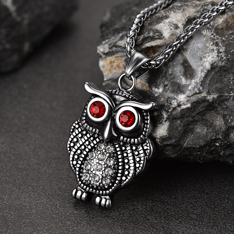 FaithHeart Vintage Owl Necklace For Men With Ruby Eyes