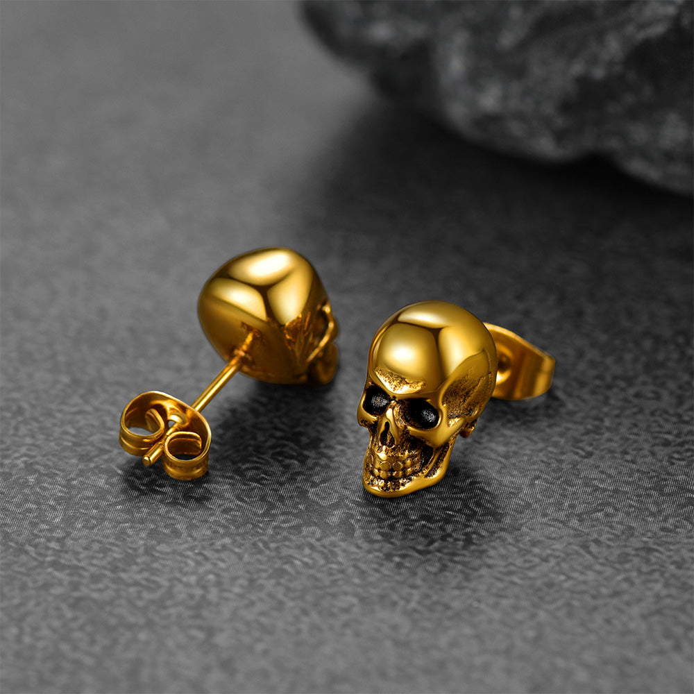 Gothic Punk Skull Stud Earrings For Men