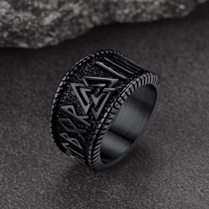 Norse Viking Valknut Ring with Rune for Men