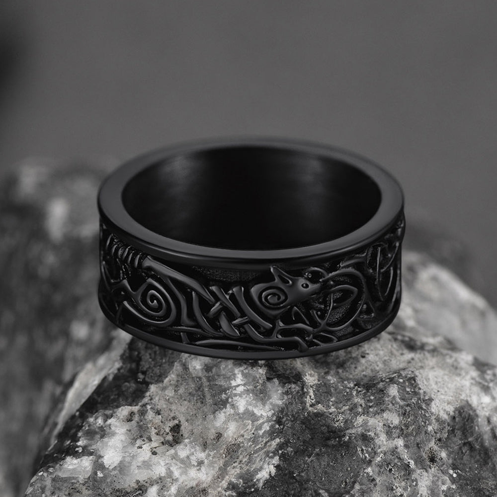 Norse Viking Celtic Wolf Ring Band For Men