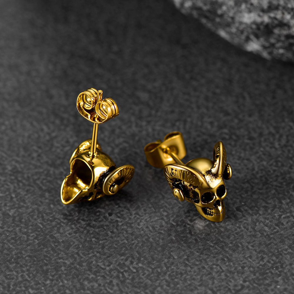 Satanic Baphomet Goat Skull Head Stud Earrings For Men