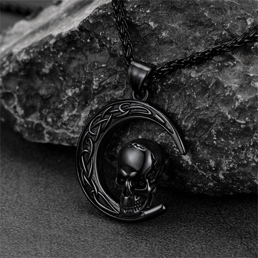 Flash Sale Celtic Crescent Moon Skull Necklace For Men