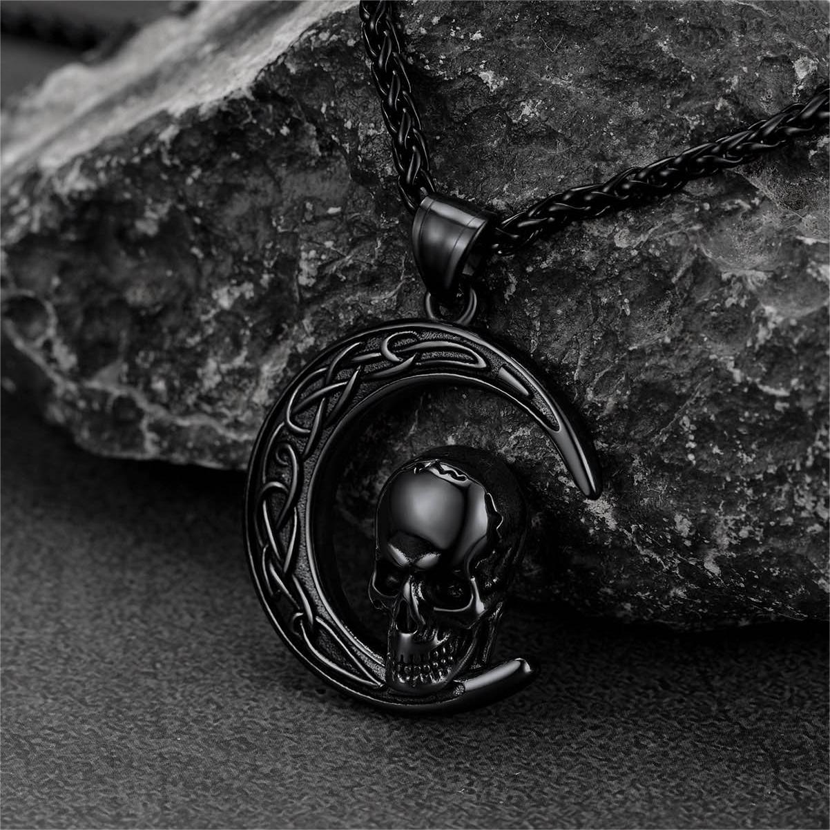 Flash Sale Celtic Crescent Moon Skull Necklace For Men