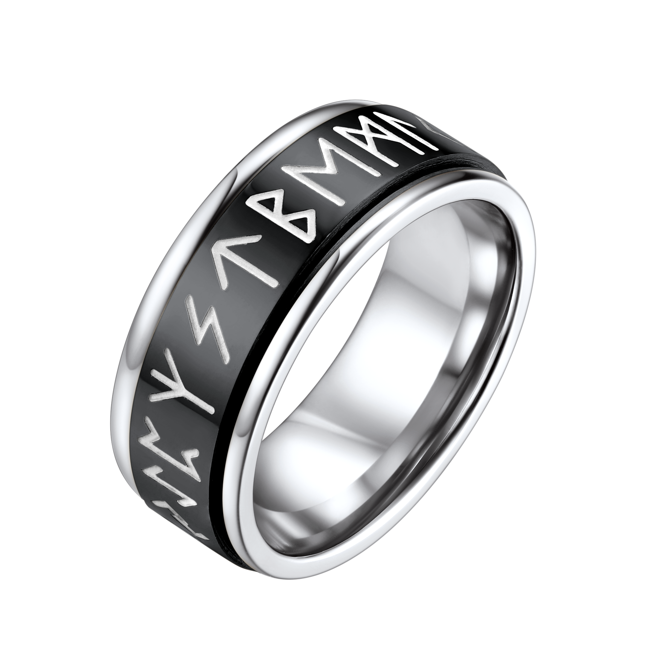 Viking Runes Fidget Anxiety Stainless Steel Ring for Men Couple