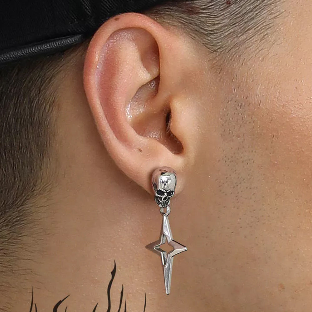 Flash Sale Skull Dangle Stud Earrings with Cross Star For Men