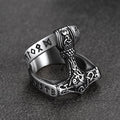 Viking Mjolnir Thor's Hammer Ring with Rune for Men