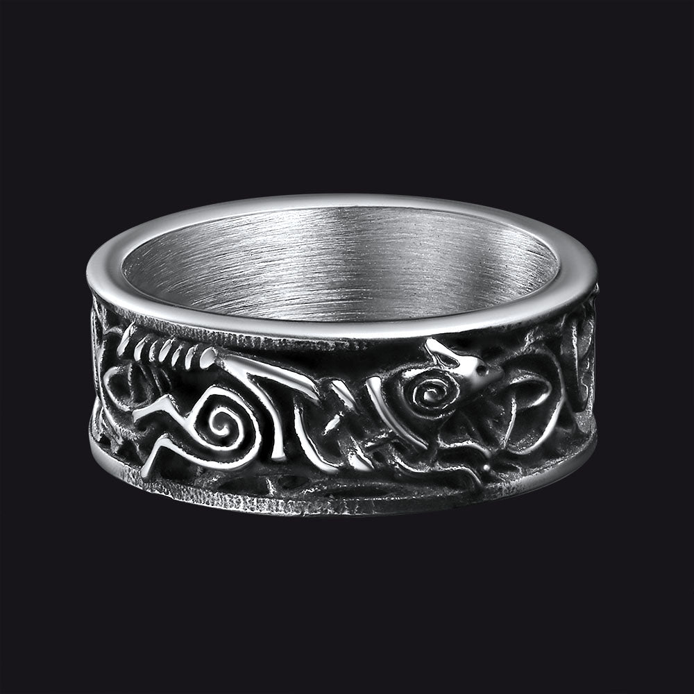 Norse Viking Celtic Wolf Ring Band For Men