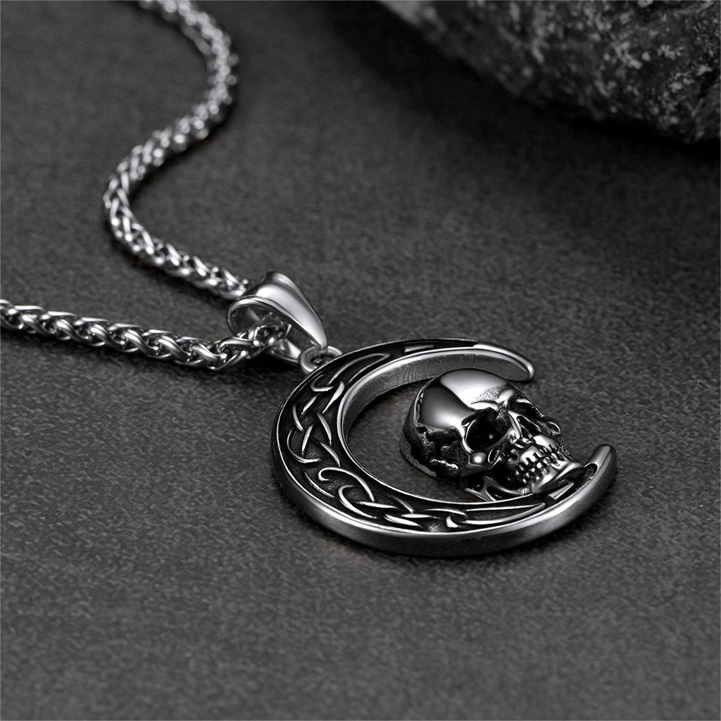 Flash Sale Celtic Crescent Moon Skull Necklace For Men