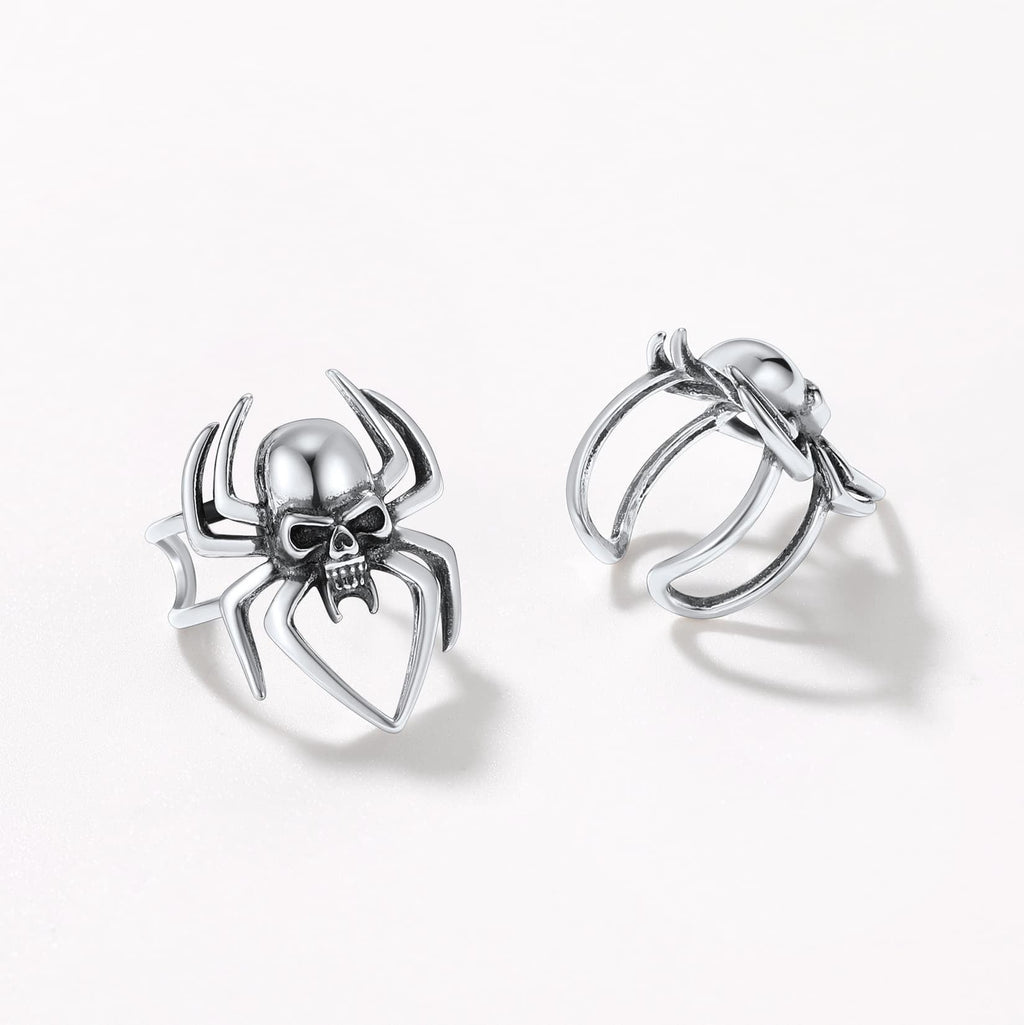 Sterling Silver Spider Skull Ear Cuff Earrings Halloween Gift