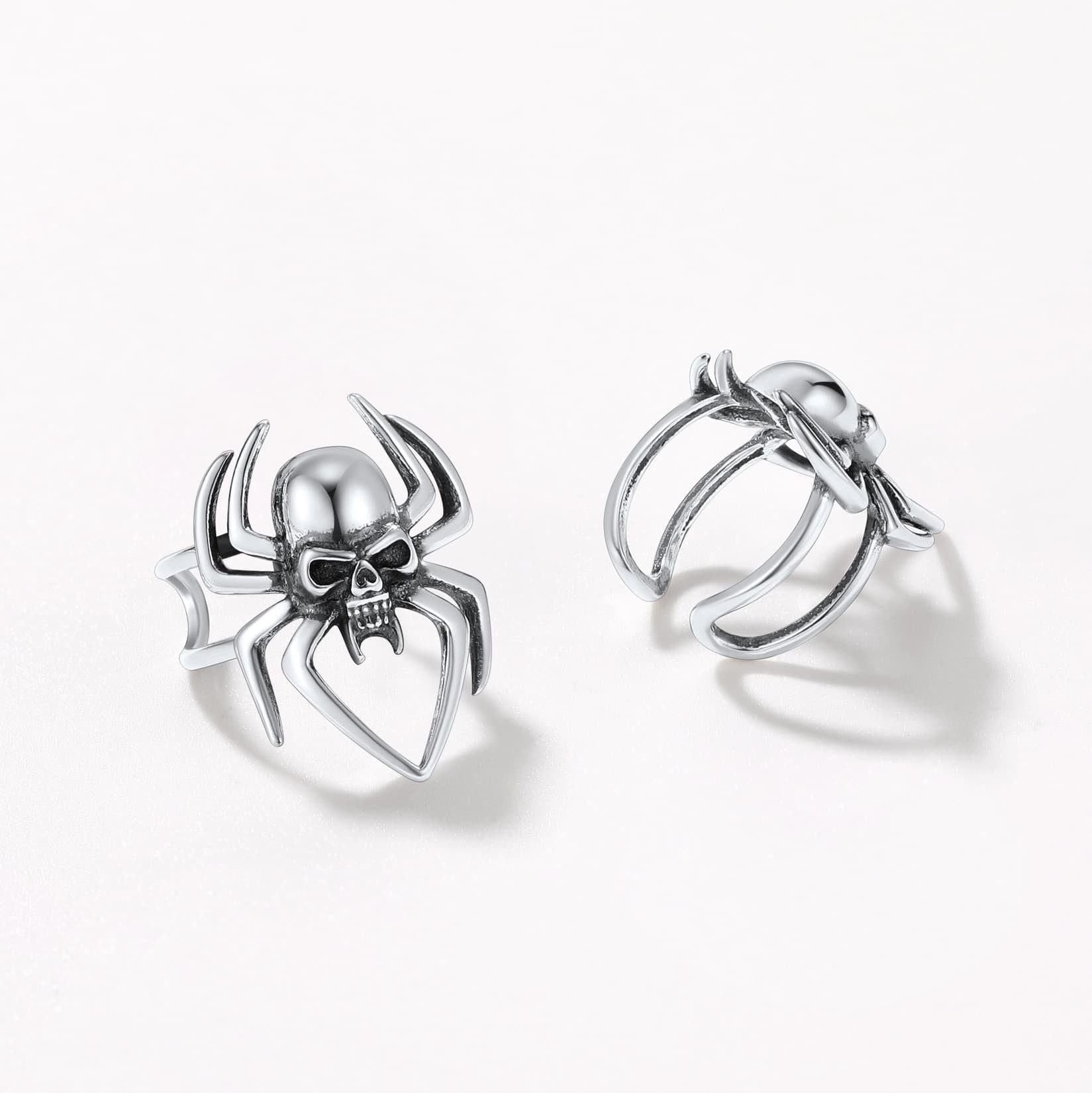 Sterling Silver Spider Skull Ear Cuff Earrings Halloween Gift