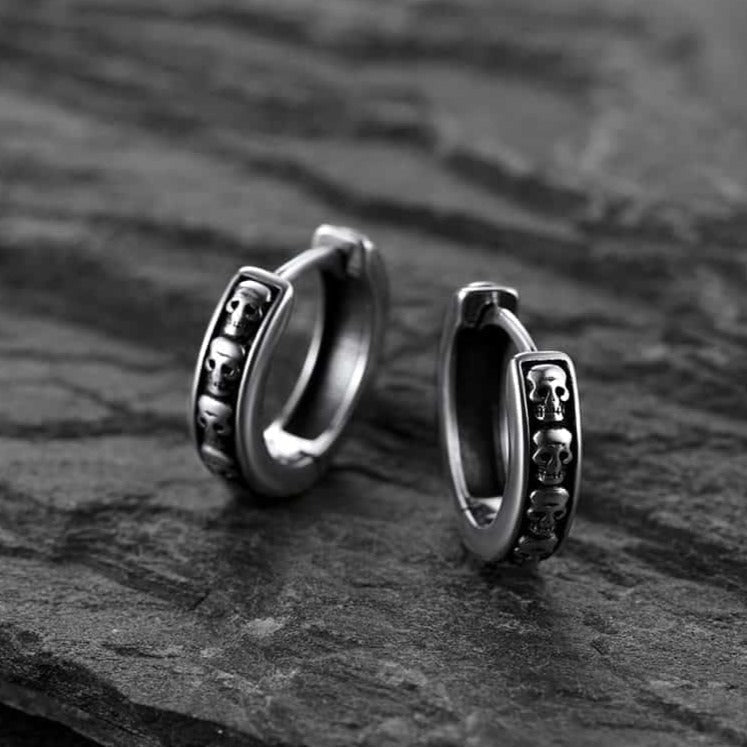 Gothic Skull Huggie Hoop Earrings For Men Women