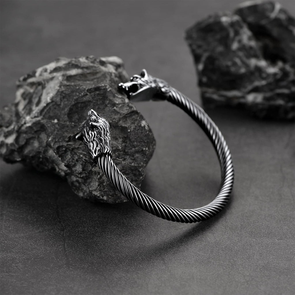 Viking Wolf Head Arm Ring Cuff Bracelet For Men