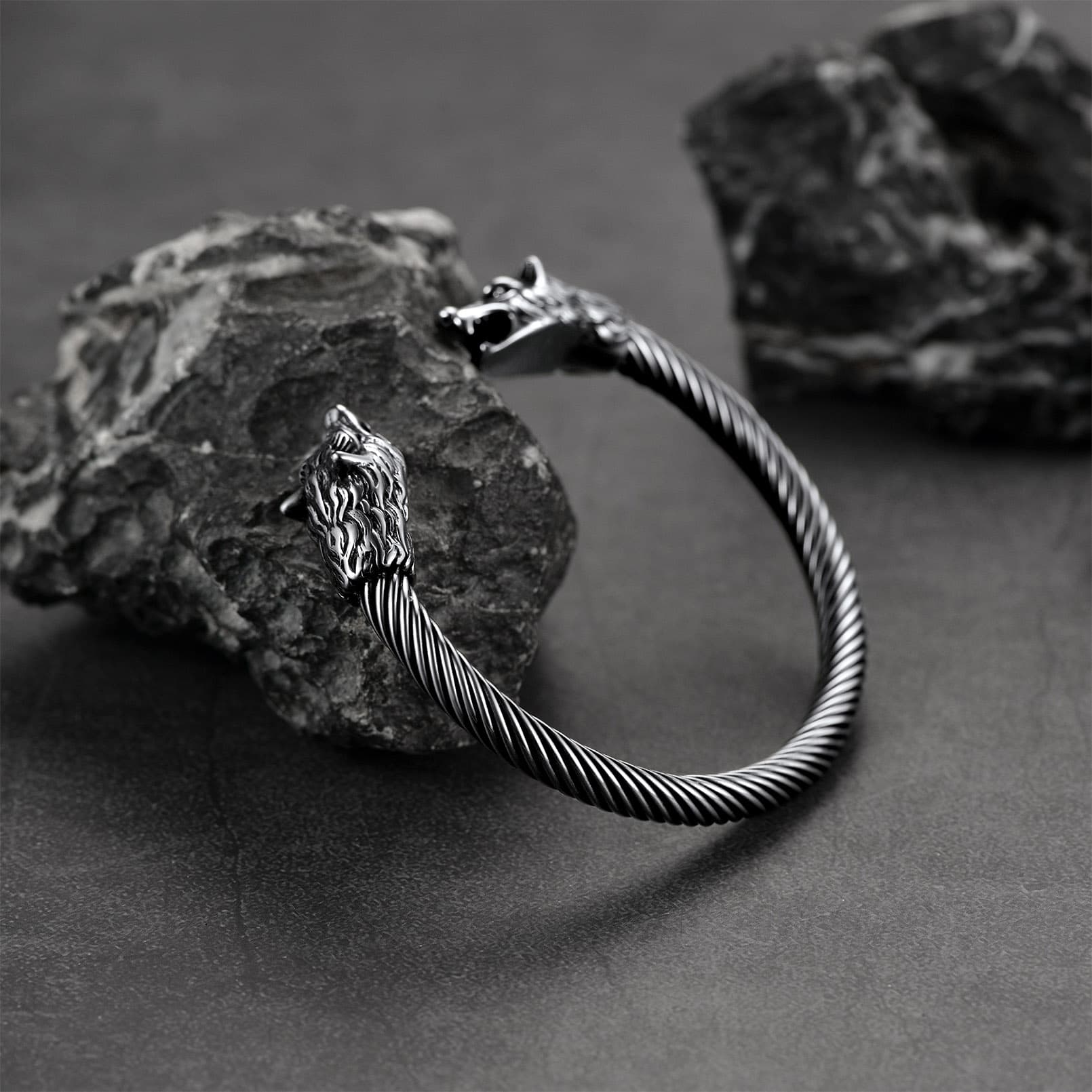 Viking Wolf Head Arm Ring Cuff Bracelet For Men