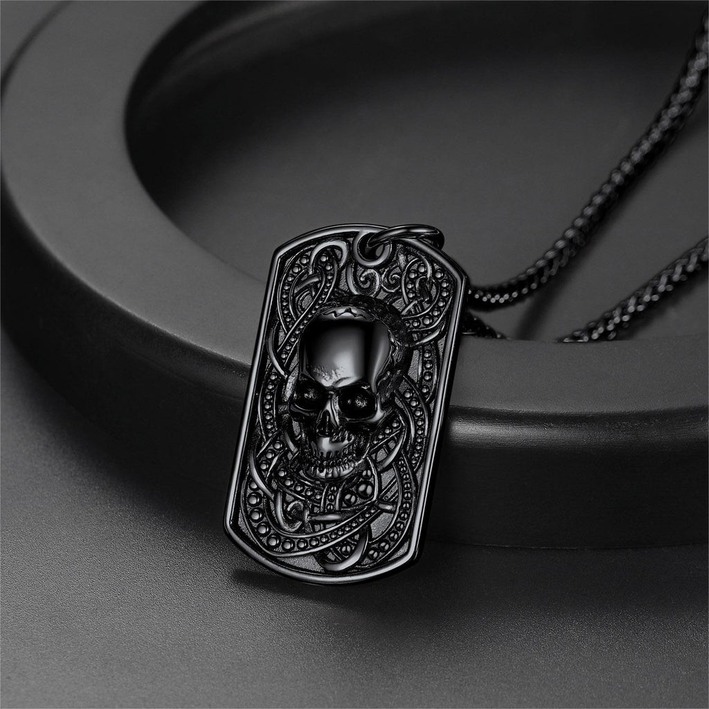 Gothic Skull Dog Tag Pendant Necklace For Men