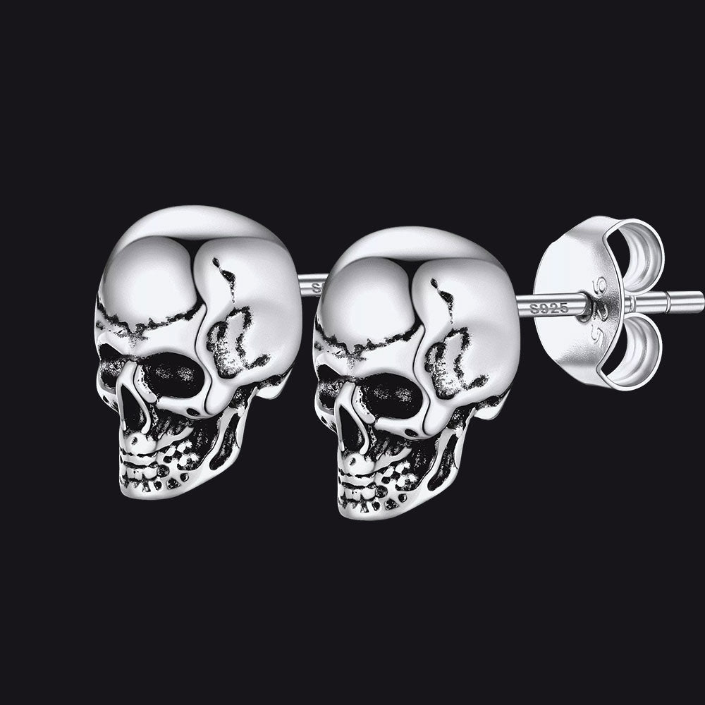 Gothic Punk Skull Stud Earrings For Men