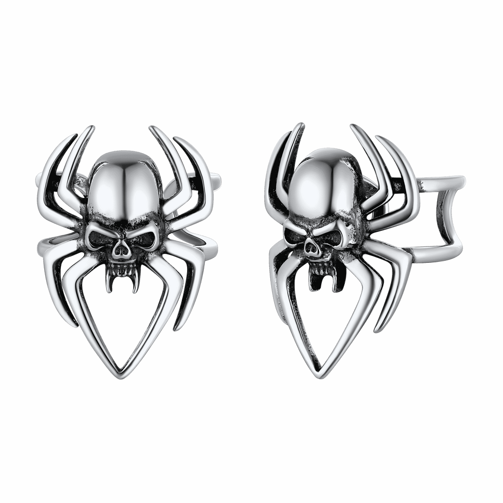 Sterling Silver Spider Skull Ear Cuff Earrings Halloween Gift
