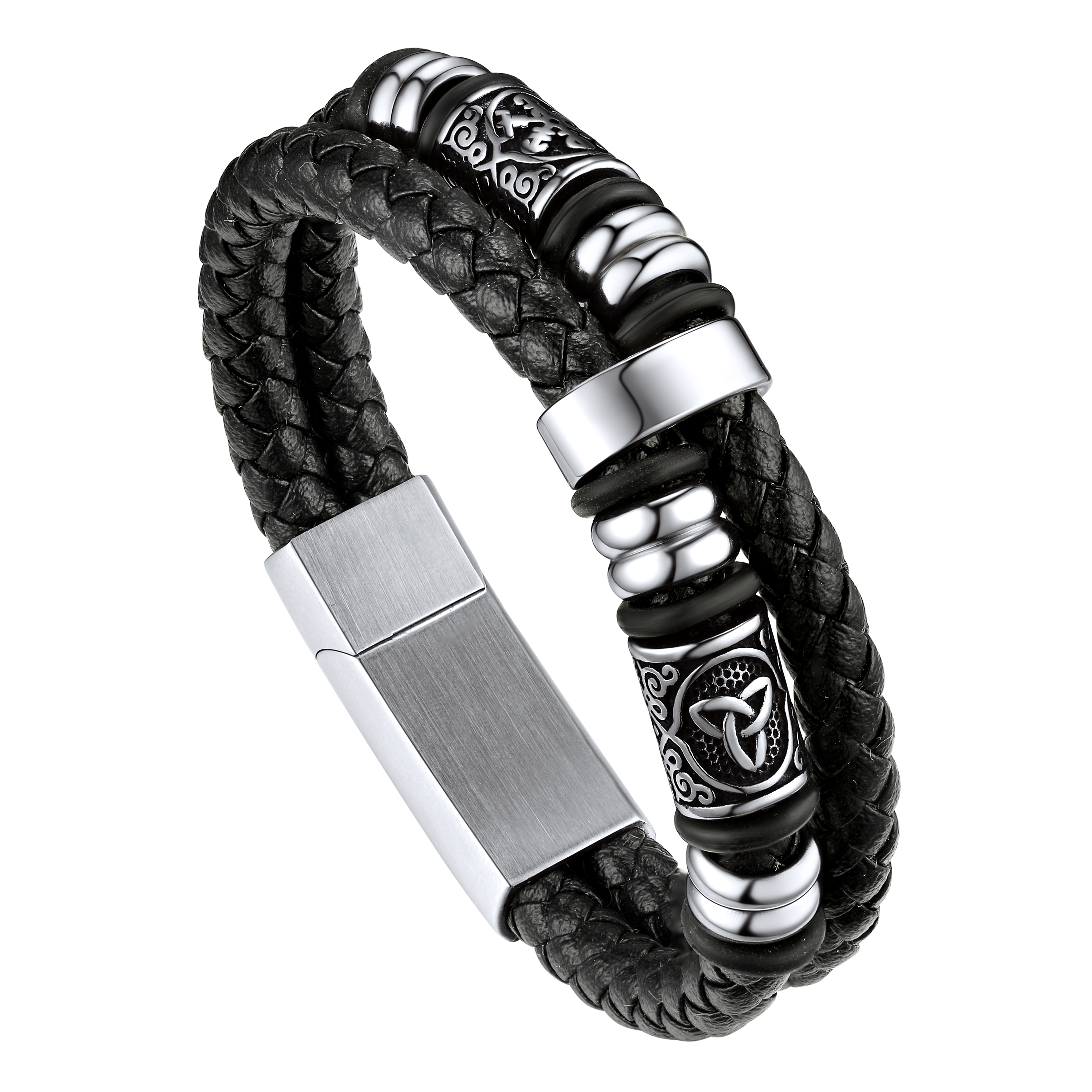 Engraved Viking Leather Braided Wristband Bracelet Gift for Men/Grandson