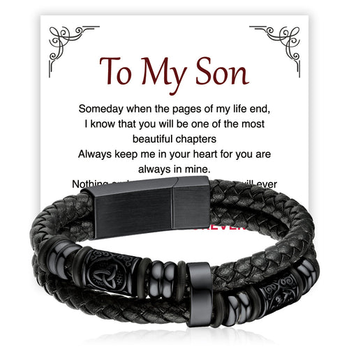 Engraved Viking Leather Braided Wristband Bracelet Gift for Men/Grandson