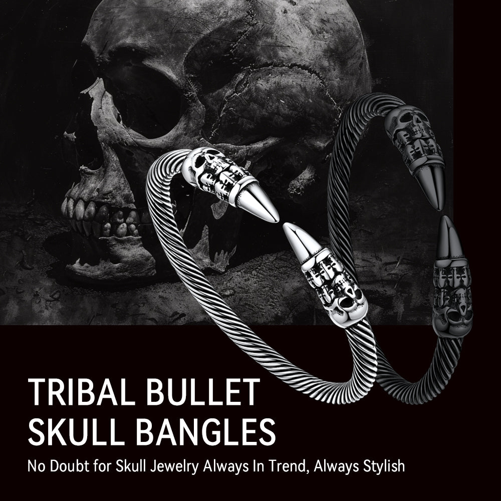 Gothic Punk Skull Open Cuff Bangle Bracelet for Men
