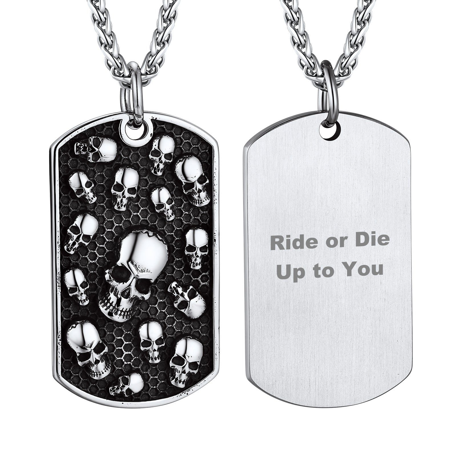 Engraved Multi Skull Dog Tag Necklace for Men