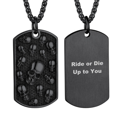 Engraved Multi Skull Dog Tag Necklace for Men