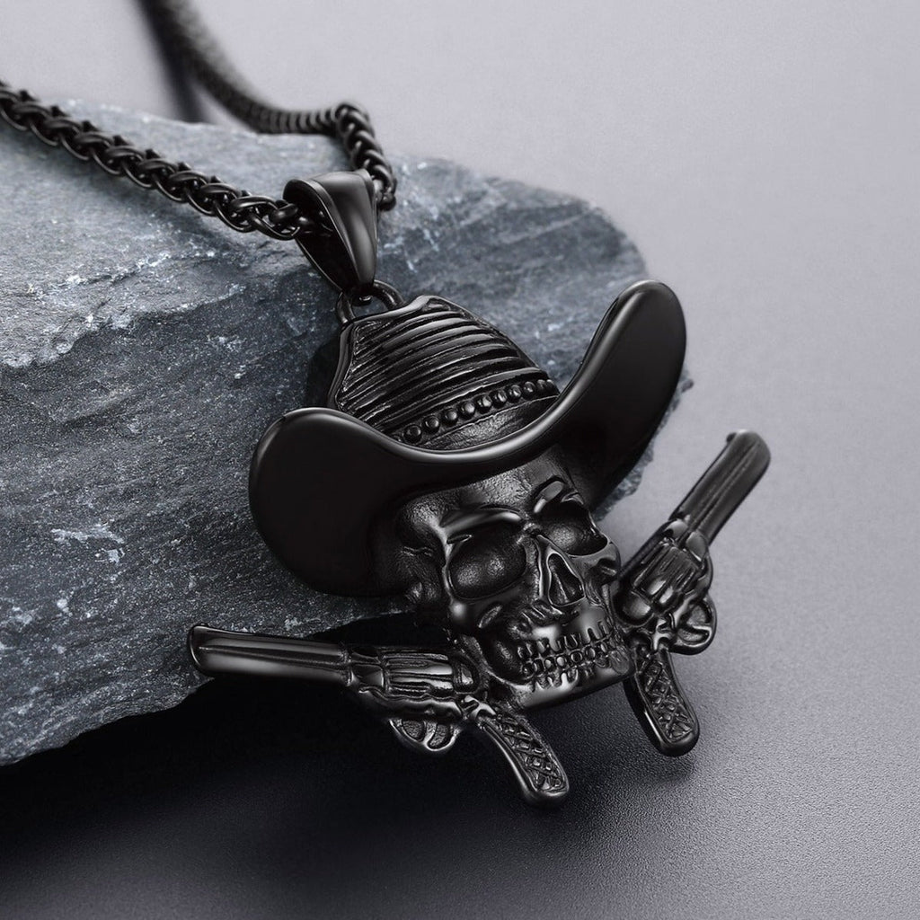 Gothic Cowboy Skull Pendant Necklace for Men