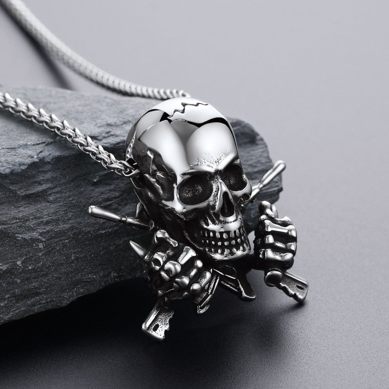 Gothic Soldier Skull Pendant Necklace for Men