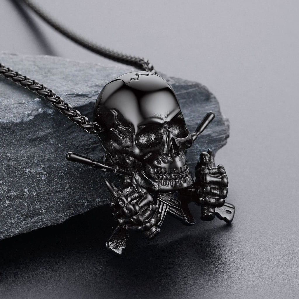 Gothic Soldier Skull Pendant Necklace for Men