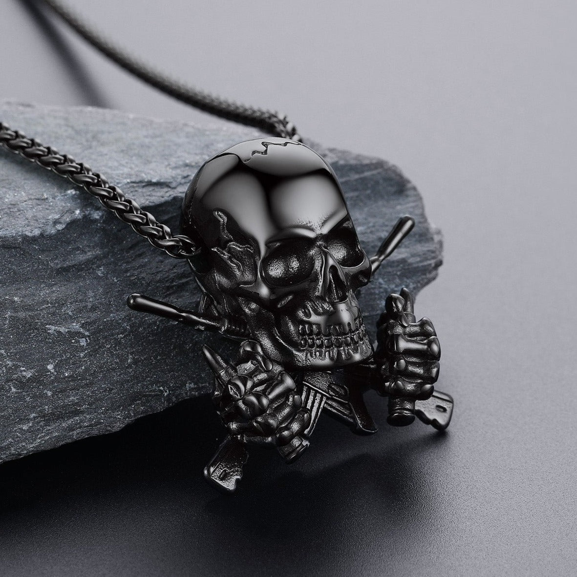Gothic Soldier Skull Pendant Necklace for Men