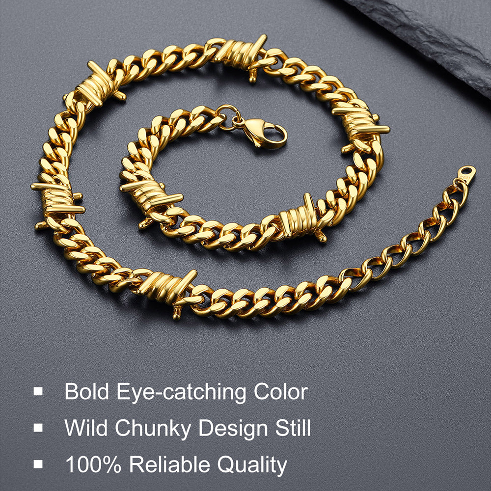 Barbed Wire Cuban Link Chain Choker Necklace for Men Women