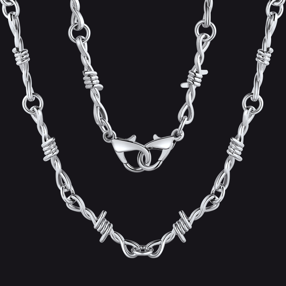 Gothic Thorn Barb Wire Chain Link Necklace Birthday Gift for Men