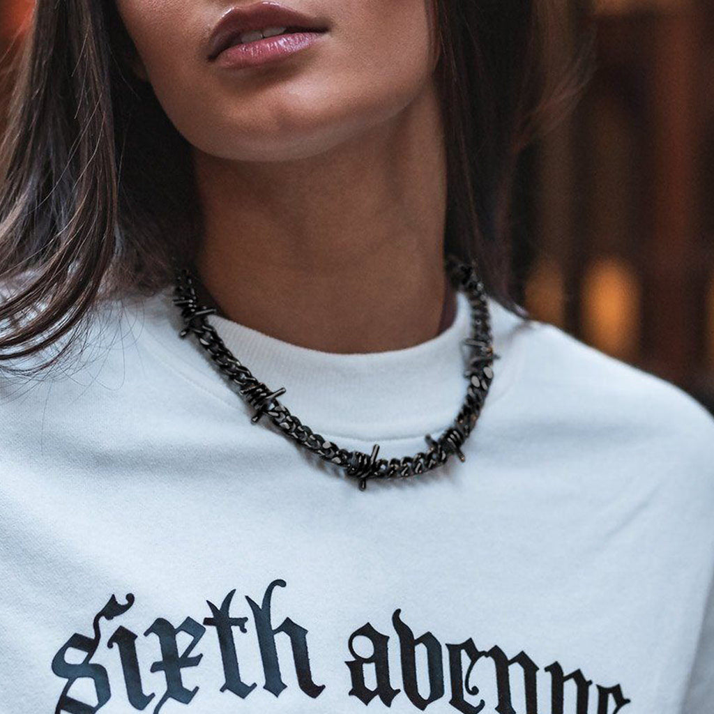 Barbed Wire Cuban Link Chain Choker Necklace for Men Women