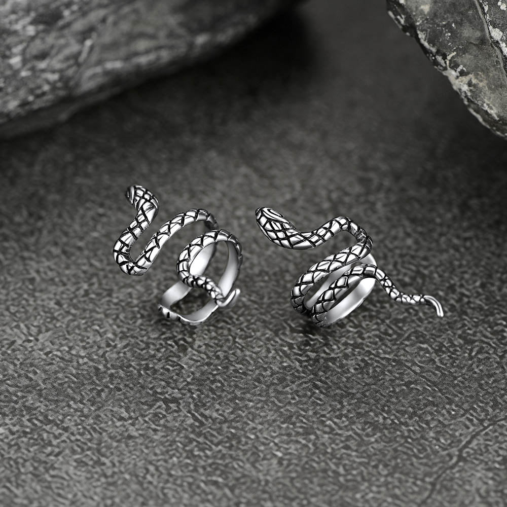 925 Silver Coiled Snake Ear Cuff Earrings
