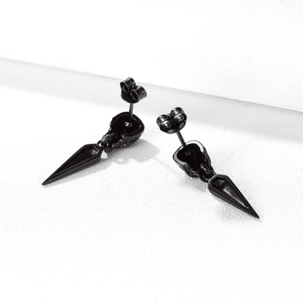 Sterling Silver Gothic Skull Dangle Stud Earrings For Men
