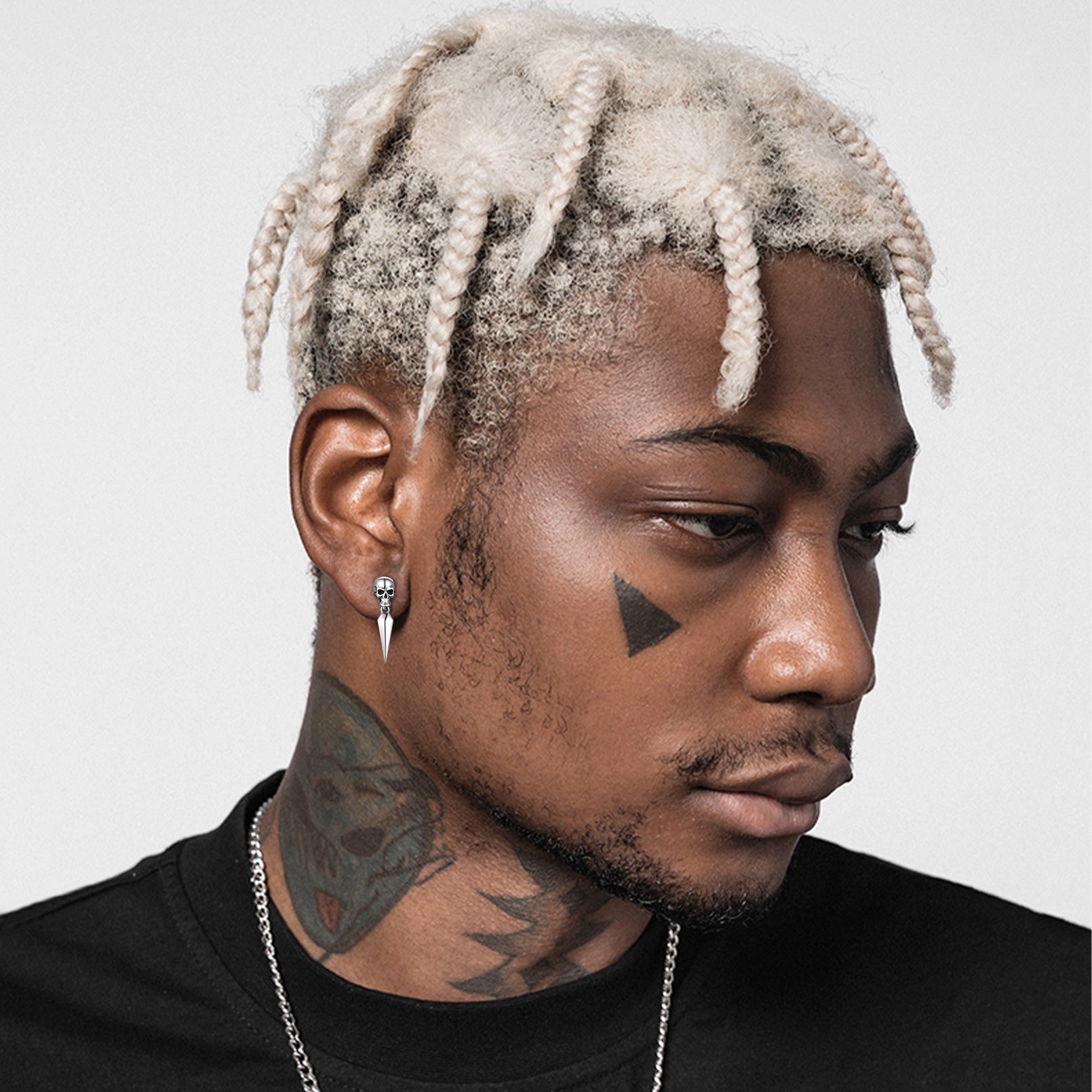 Sterling Silver Gothic Skull Dangle Stud Earrings For Men